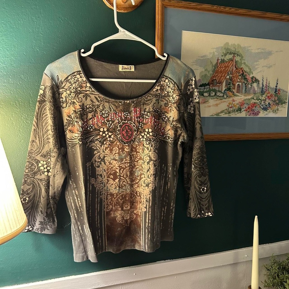Jamee J Multicolor Patterned Quarter Length Shirt